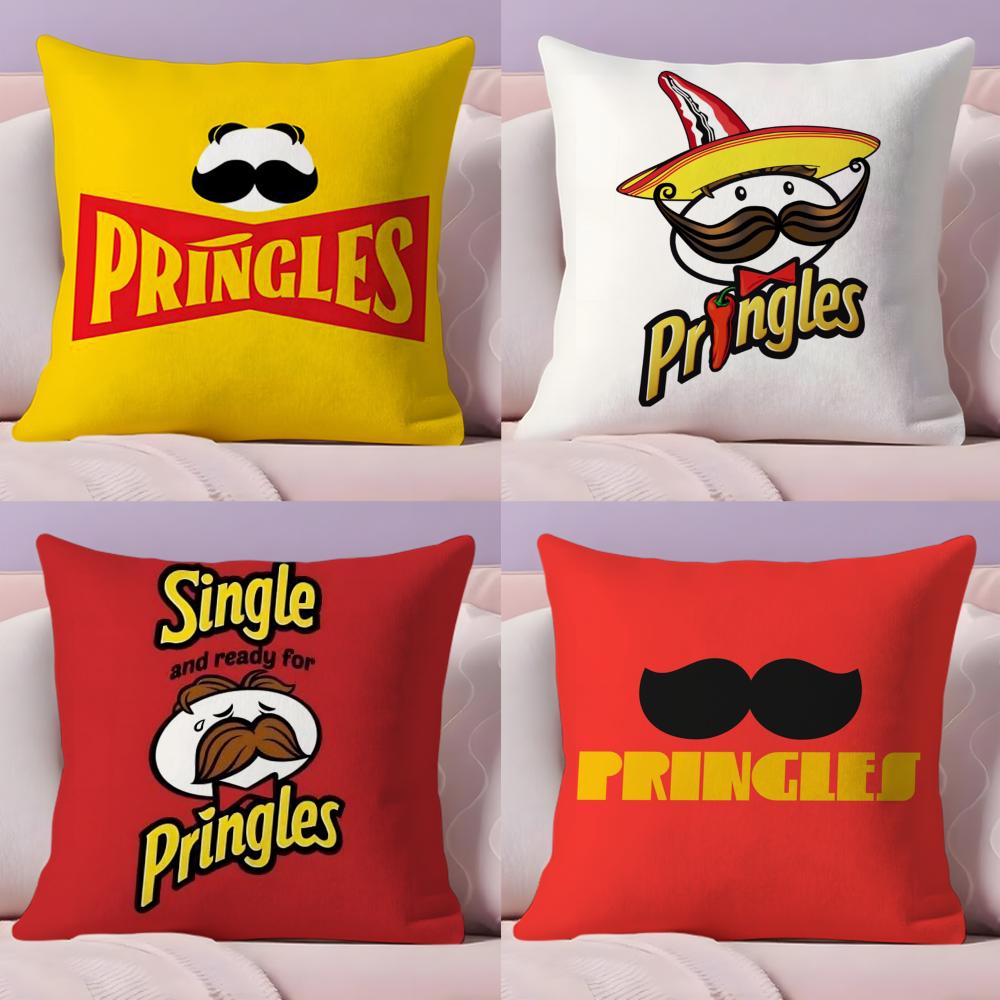 Classic P-Pringles Cushion Cover Plush Fabric Soft Double-Sided Printed Sofa Pillow Case Colorfast Home Decor Gift