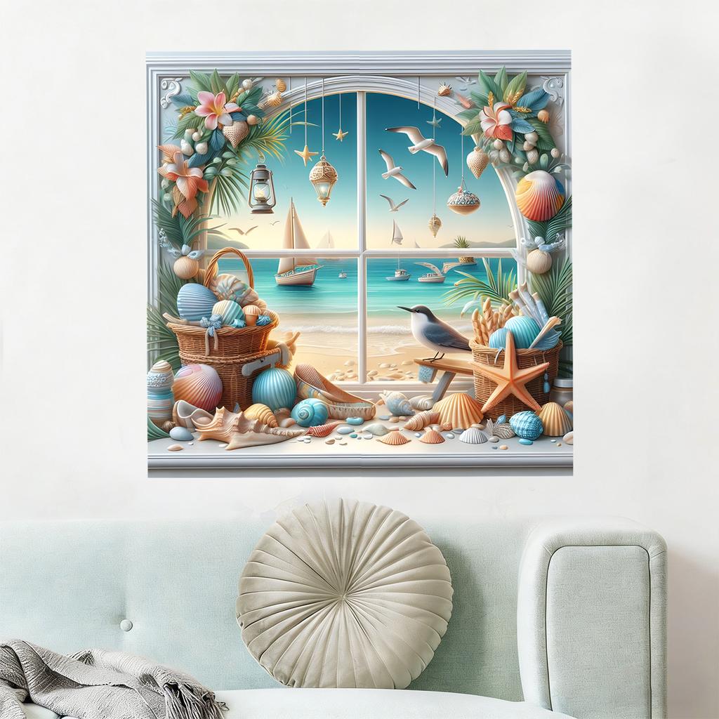 Beach Shell Sea View Window Living Room Bedroom Wall Decoration Stickers