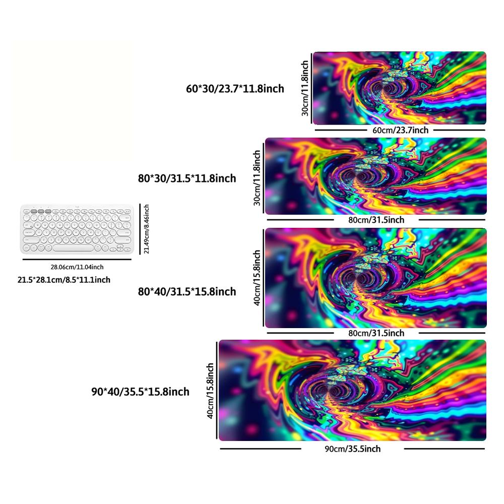 Buntes Psychedelisches Wirbel Fluid Art XXL Großes Gaming-Mauspad Rutschfestes Gummi-Tastaturpad Schreibtisch Büro Computer Schreibtischmatten
