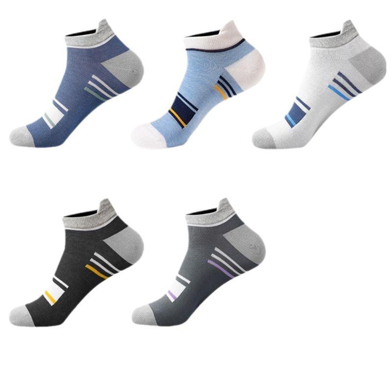 

5 пар мужских летних влагопоглощающих дышащих тонких носков-лодочек, нескользящие с ушком, короткие спортивные носки-невидимки 5 Pairs разноцветный