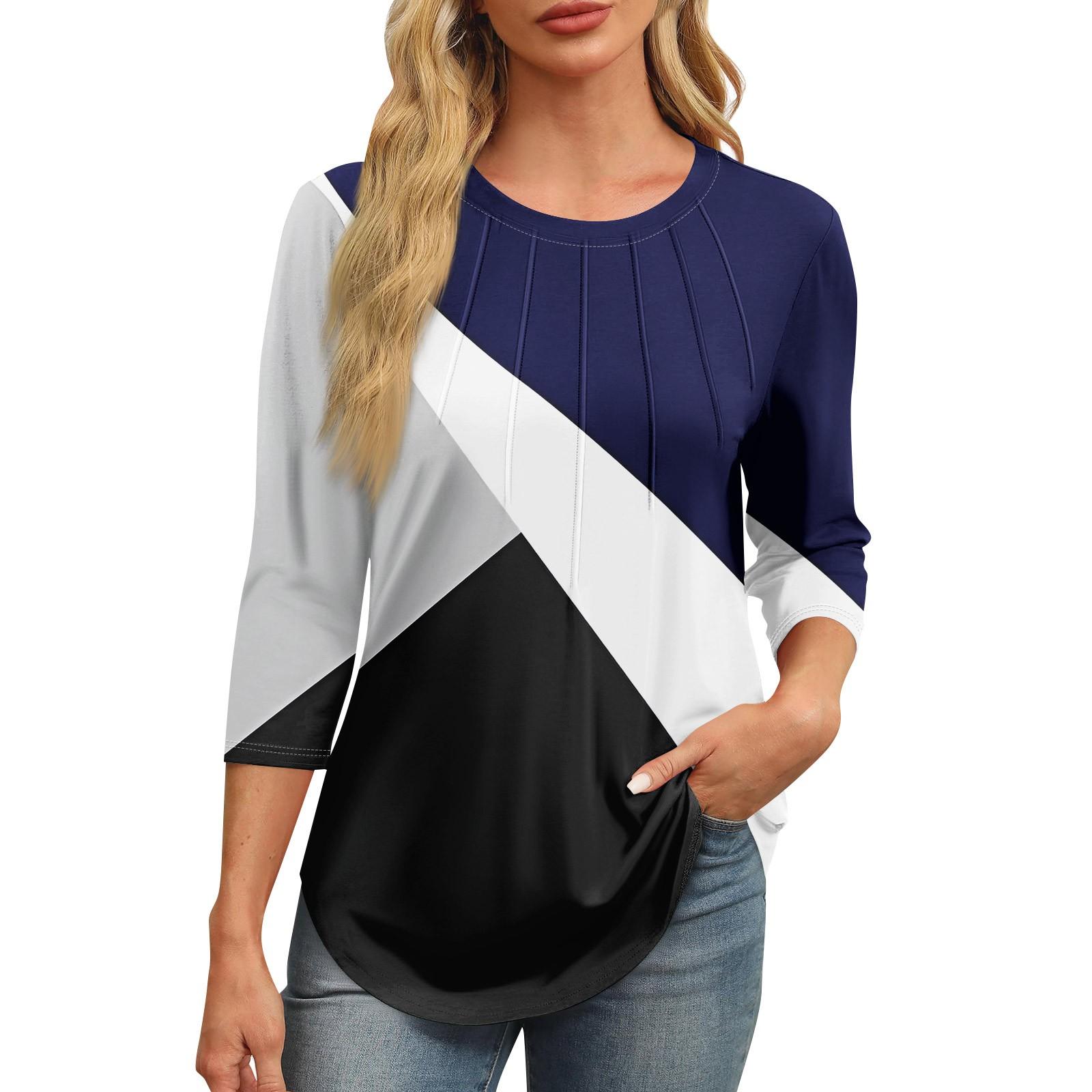 Женская модная футболка с круглым вырезом и рукавом 3/4 с принтом — фото 8