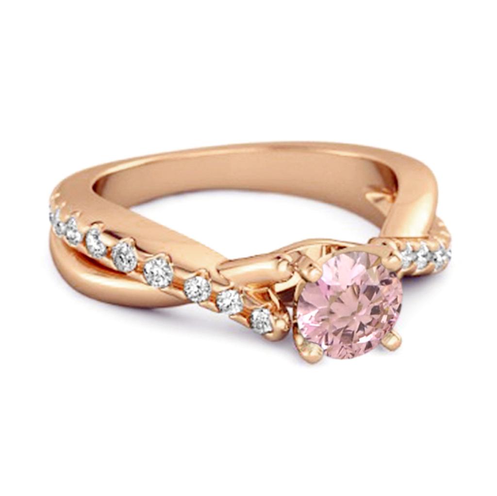 Pink CZ Crisscross Stackable Women Wedding Ring  - 925 Sterling Silver Rose Gold Vermeil