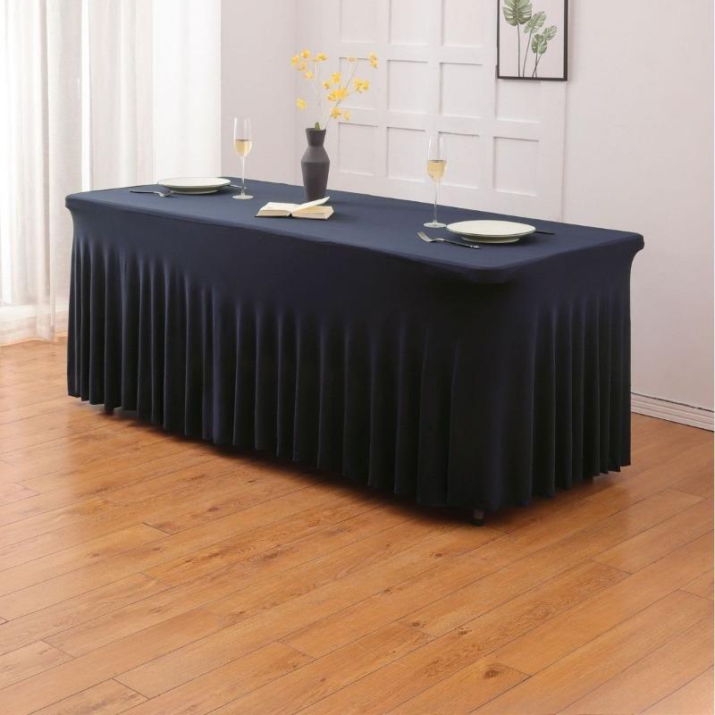 4/6/8 FT Stretch Table Cloth Polyester Rectangle Washable Table Cloth Solid Color for Birthday Wedding Events Party Decoration