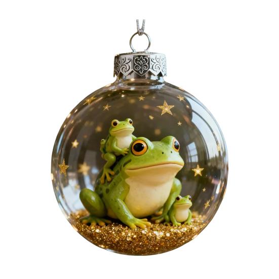 Frog Christmas Ornament Clear Plastic Xmas Hanging Ball with 3D Frog Ornament Holiday Keepsake