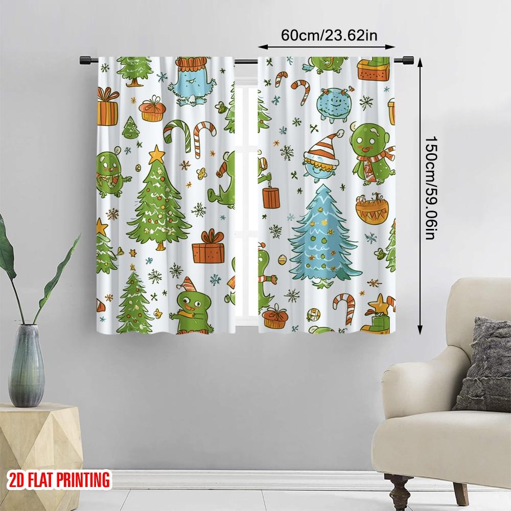 2pcs,2D Plane Printing Curtains Roller Blinds Christmas Trees Festive Birds (2) Versatile Durable Polyester (without Rod)