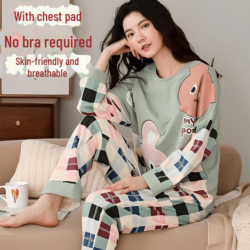 Women's Long-Sleeve Padded Pajamas, Cute Cartoon Style, Large-Size, Spring & Autumn Homewear, 2024 New Collection.