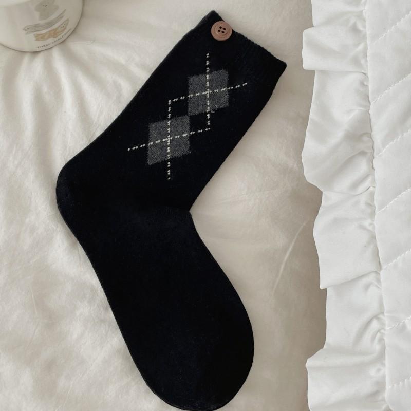 Diamond-shaped Wool Socks, Mid-calf Socks, Autumn and Winter Women's Casual Thickened Warm Women's Socks, Pile Socks