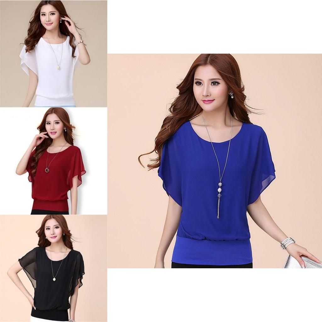 Luxurious Plus Size Chiffon Blouse With Elegant Ruffle Batwing Short Sleeves