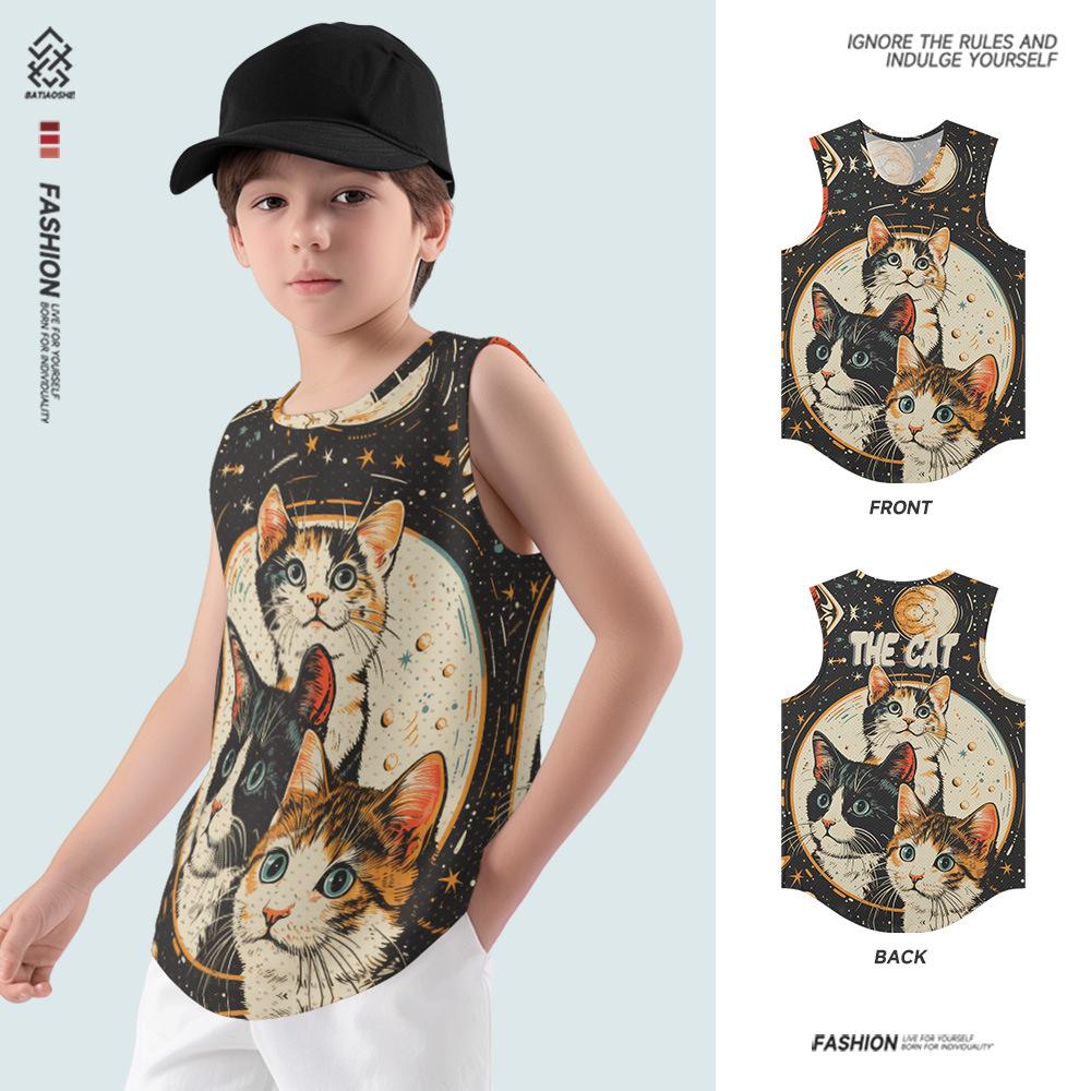 Summer Round Neck 3D Cartoon Pattern Printed Top Fashionable Casual Sleeveless Vest Children's Boy T-shirts