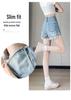 Women's High-Waisted A-line Denim Shorts with Lace Trim