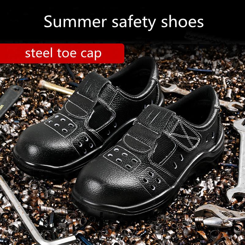 Mens Casual Breathable Steel Toe Caps Working Safety Shoes Summer Original Leather Sandals Worker Safe Boots Security Footwear