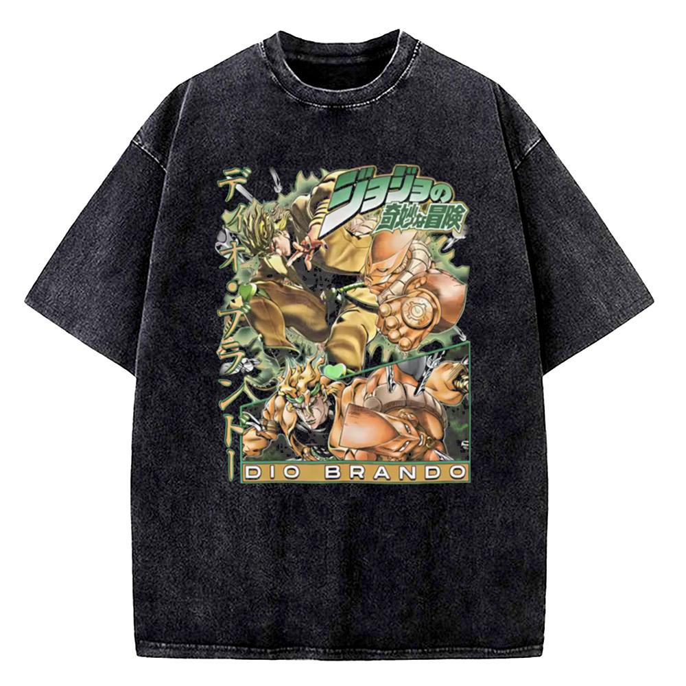 ZX vintage shirt JoJos Bizarre Adventure Johnny Joestar Grafisch T-shirt Heren Vintage Gewassen Katoenen T-shirts Manga T-shirt Harajuku Mannen Tops XL