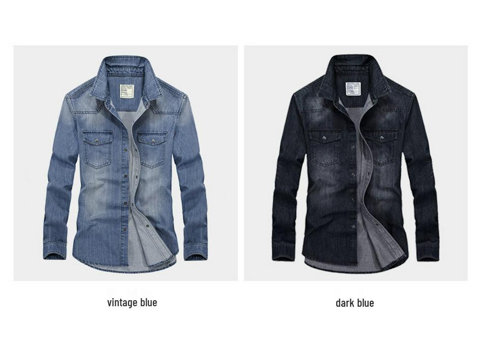 Jesienna męska koszula robocza retro z długim rękawem z spranej bawełny 65J22.