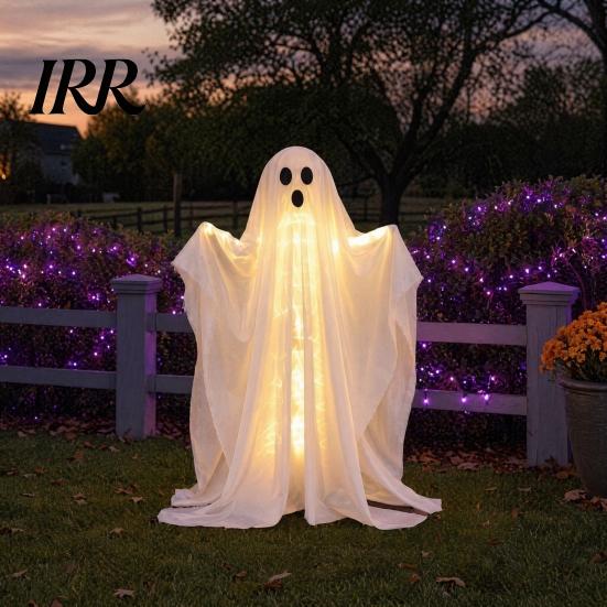 Ghost with Warm Lights Halloween Decoration, LED Light Up Standing Ghost, Indoor Outdoor Spooky Window White for Porch, Yard, Lawn, Garden Decor Lawn