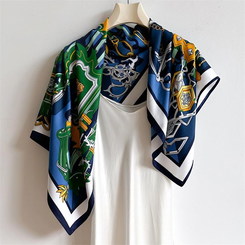 Luxury Brand 90*90cm Versatile Silk Scarf Women Shawl Print Soft Stoles Square Bandanna Kerchief Foulard Muffler Hijab Wrap
