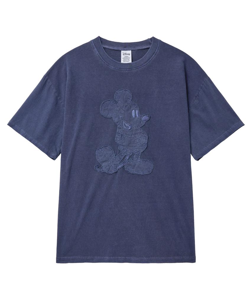 VTWO Vintage Pigment Applique Embroidery _Mickey_ T-Shirt (Navy)