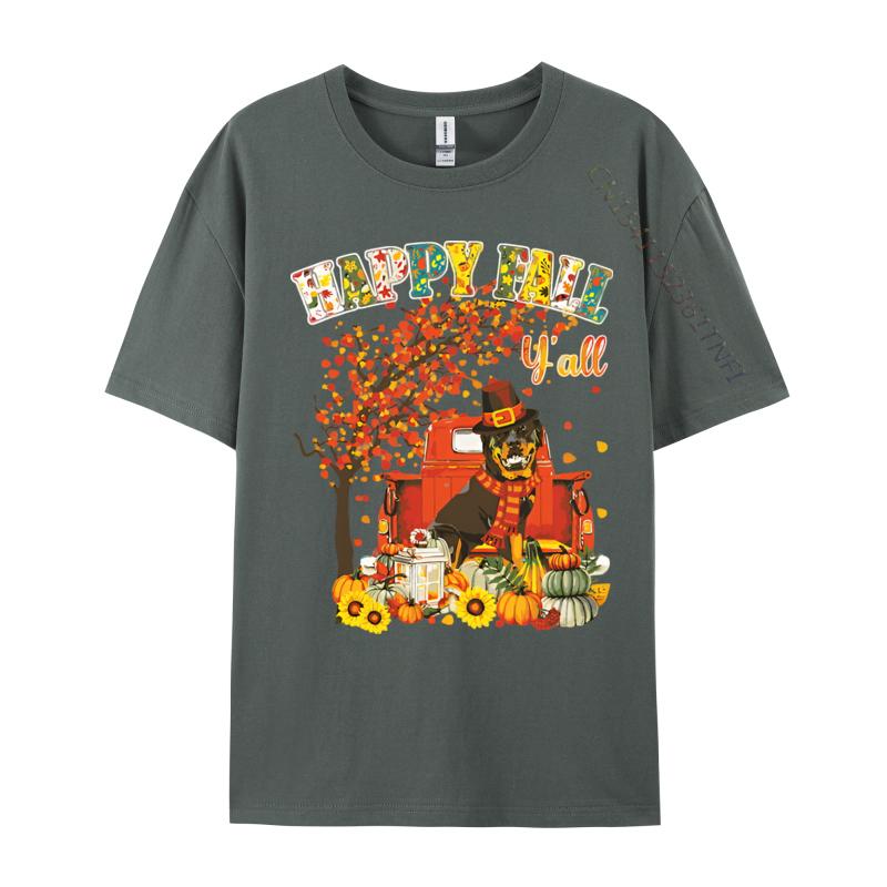 Rottweiler Dog Autumn Fall Pumpkin T Shirts Male Vintage Men Cotton Tee Shirts Cute Oversized T Shirt