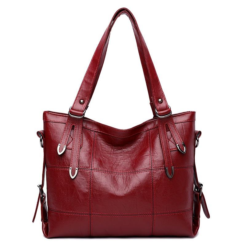 

Women New PU Soft Leather Texture Shoulder Bag Large Capacity Fashion Patchwork Handheld Bag Water-Resistant Tote Bag красный