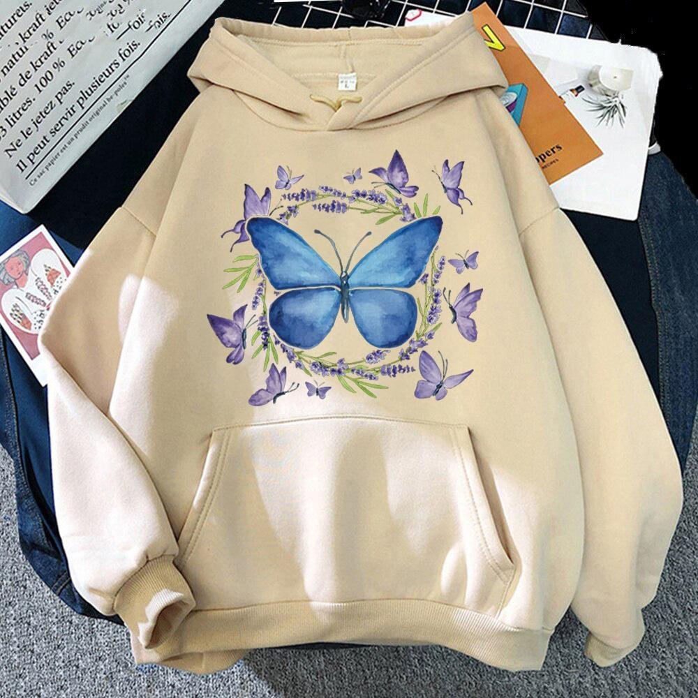 Fashion Butterfly Printed Hoodie Autumn/Winter Casual Hooded Long Sleeve Pullover Sweatshirt
