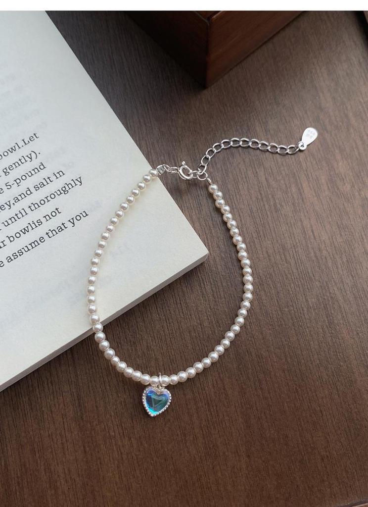 Color-Changing Heart Moonstone and Pearl Sterling Silver Bracelet - High-End Light Luxury Women’s Beaded Bracelet