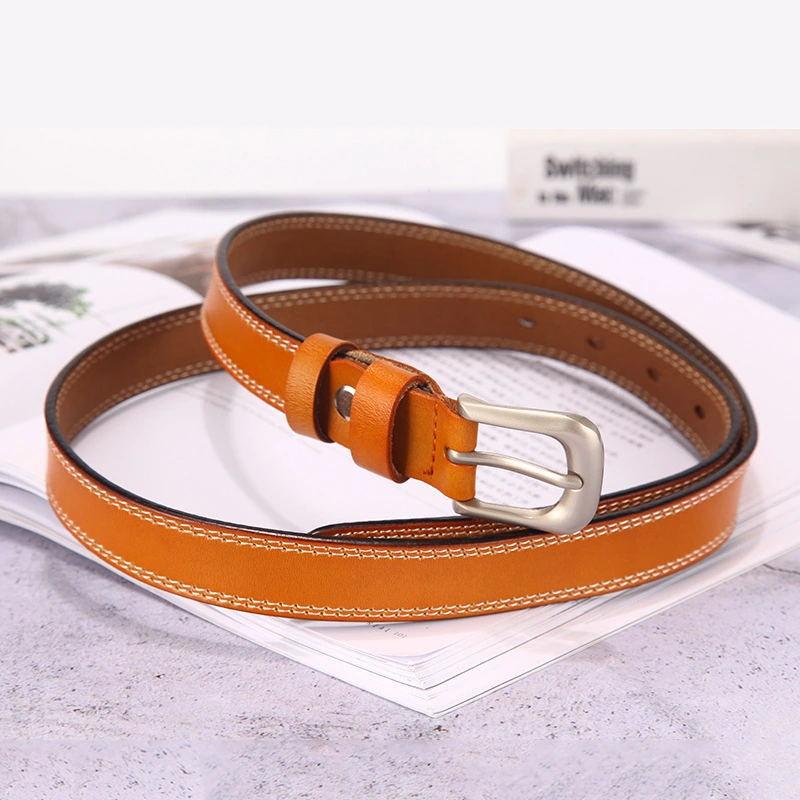 Belt Women'S Simple Pin Buckle Cowhide Belt Women'S Fine Belt Genuine Leather Decorative Belt Printable