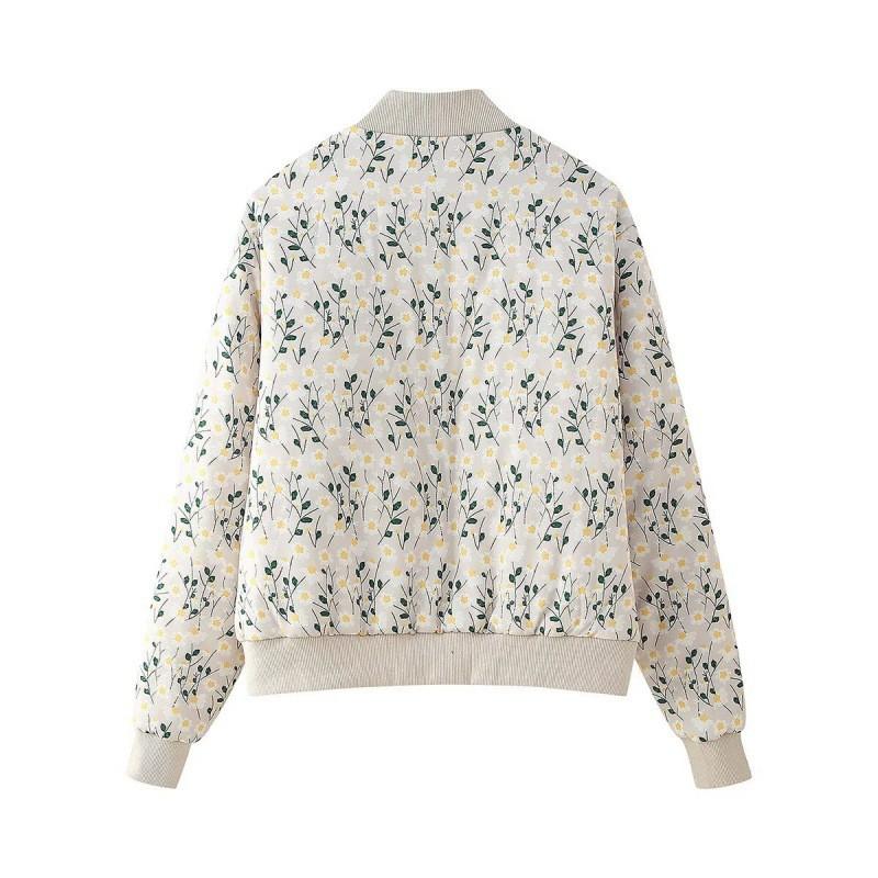 Womens Printed Short Bomber Jacket Cotton Padded Coat Fall Winter Fashion Versatile Casual Outerwear
