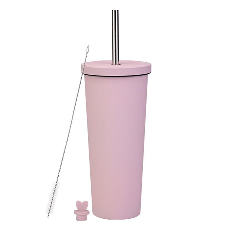 830ml Stainless Steel Insulated Tumbler With Wide Opening Straw Lid Bubble Tea Coffee Water Vacuum Thermos Cup Office