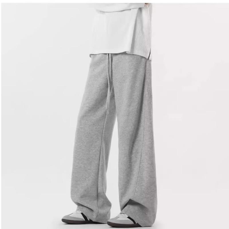 

Men s Solid Color Elastic Waist Drawstring Wide Leg Casual Sweatpants M серый