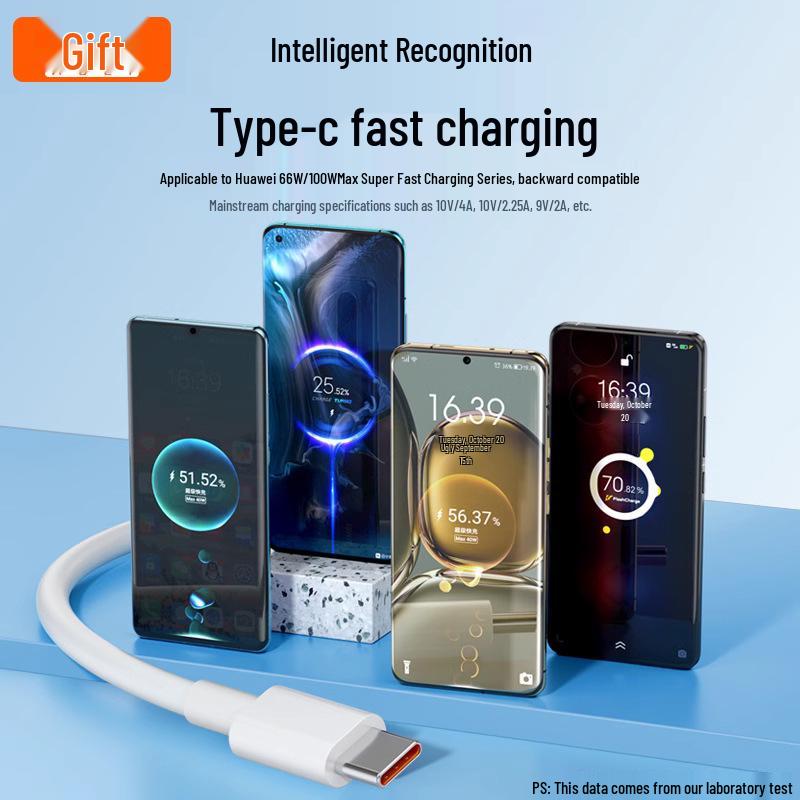 100W Fast Charging Type-C Cable for 66W Huawei Mate60 Pro/P40