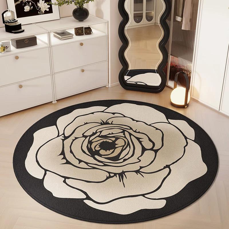 Retro High-end Living Room Decoration Carpet Flowers Round Home Bedroom Bedside Plush Floor Mat Large Area Cloakroom Sofa Rug