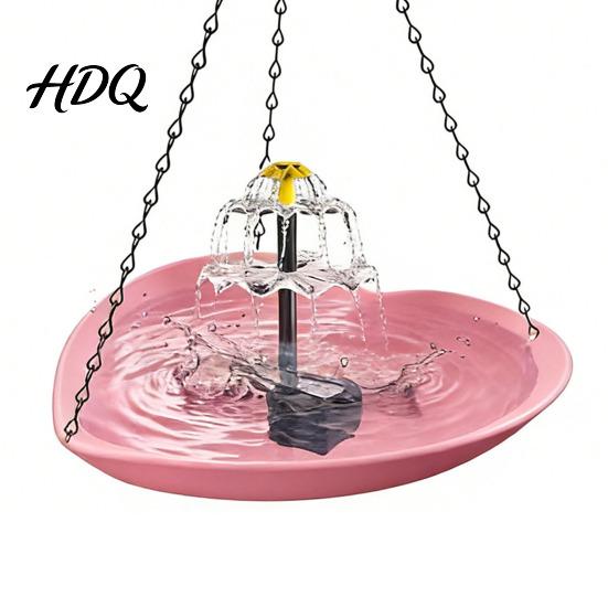 Backyard Bird Bath Solar Hanging Basin with Dual Water Flow Fountain Predator Safe Space-Saving