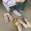 Women's shoes gentle flat Mary Jane half slippers bow single shoes spring and summer retro blue ballet shoes