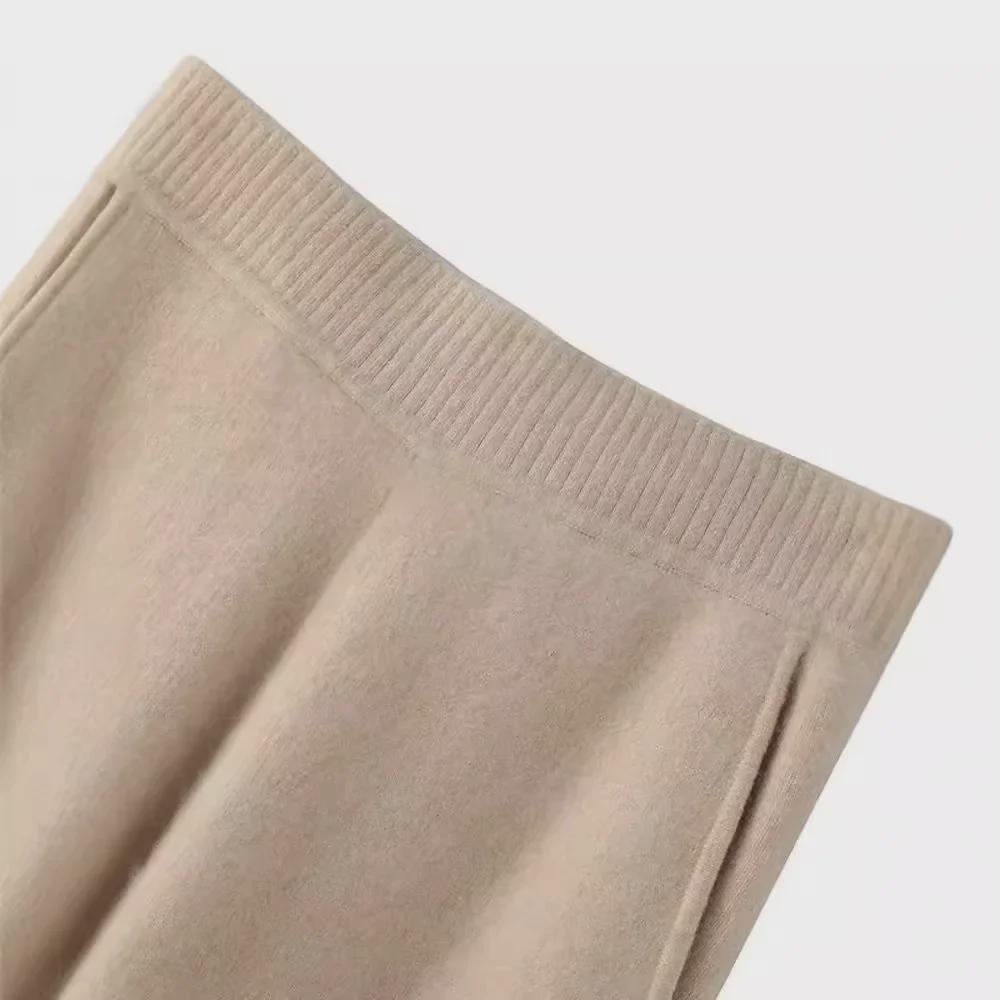 Women's High-Waist Cashmere Wide-Leg Pants - Thickened Wool for Autumn/Winter, Drapey, Slim Fit, Casual Straight-Leg Style.
