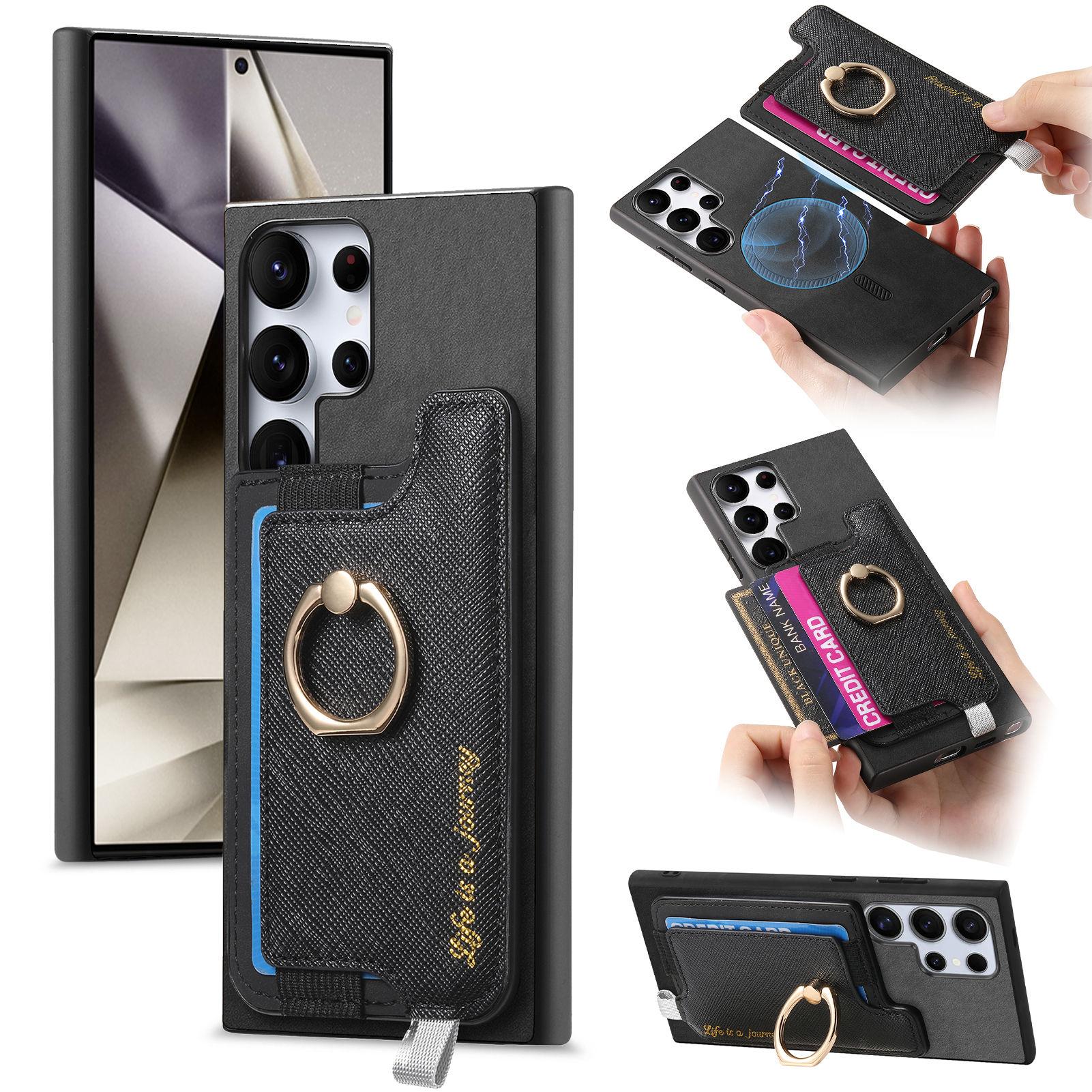 

For Samsung Galaxy S25 Ultra Case 2 in 1 Magnetic Detachable Card Holder Leather Back Cover Black
