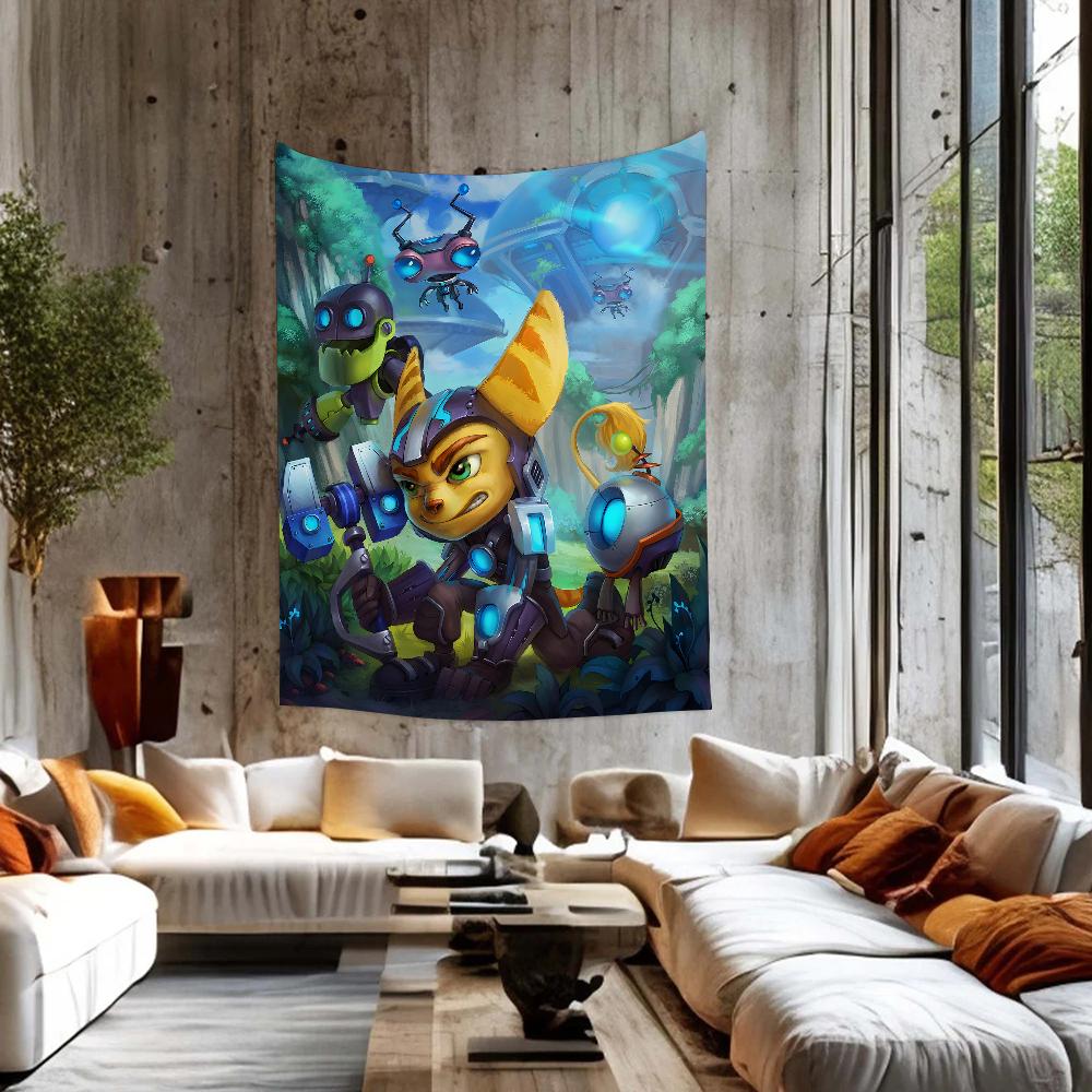 RRatchet And Clank Game Tapestry Anime Tapestry Hippie Flower Wall Carpets Dorm Decor Wall Hanging Home Decor