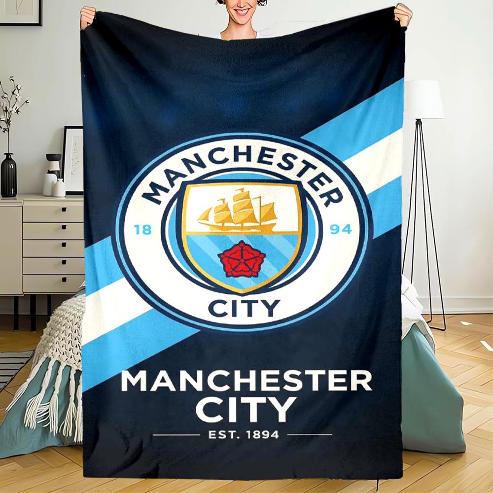 Manchester City Theme Printed Blanket - Perfect for Couch, Bed, Travel & Outdoor Use | Machine Washable, Cozy & Durable.