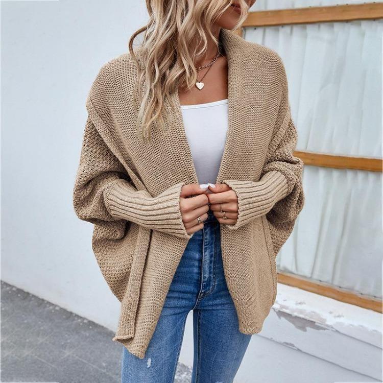 Vintage Loose Knitwear Cardigan Sweater Top Solid Color V-Neck Long Sleeve Autumn Winter