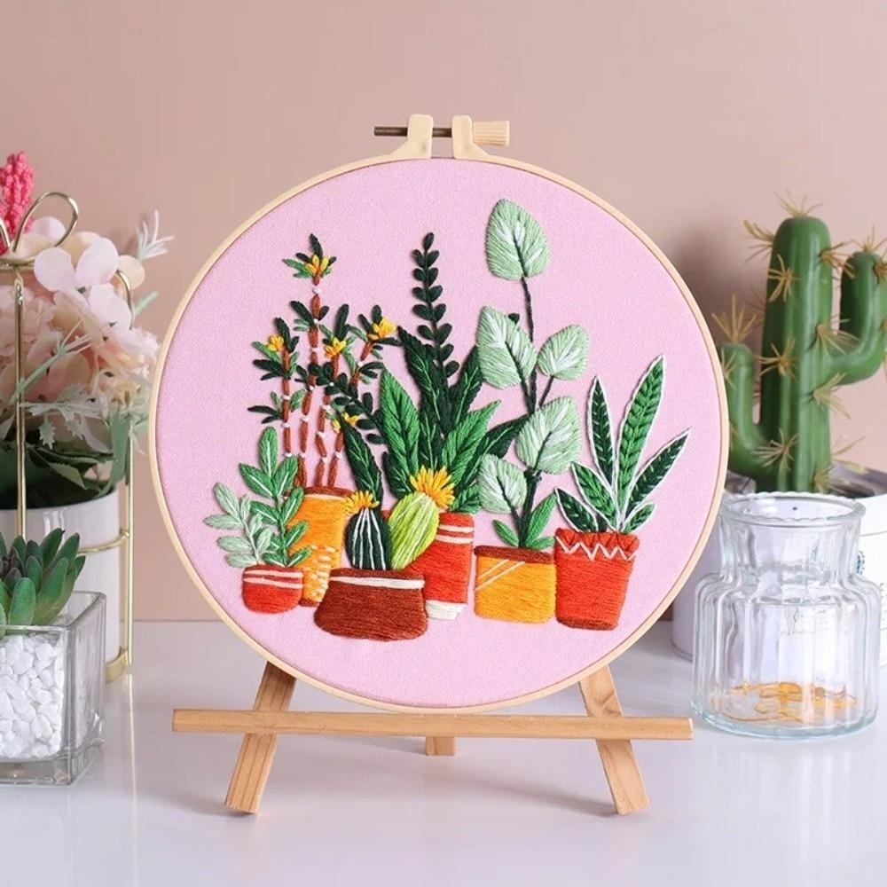 Embroidery Hoop Embroidery Stitch Practice Kit Needle Thread DIY Crafts Plant Embroidery Kit Needle Punch Handmade Ornament