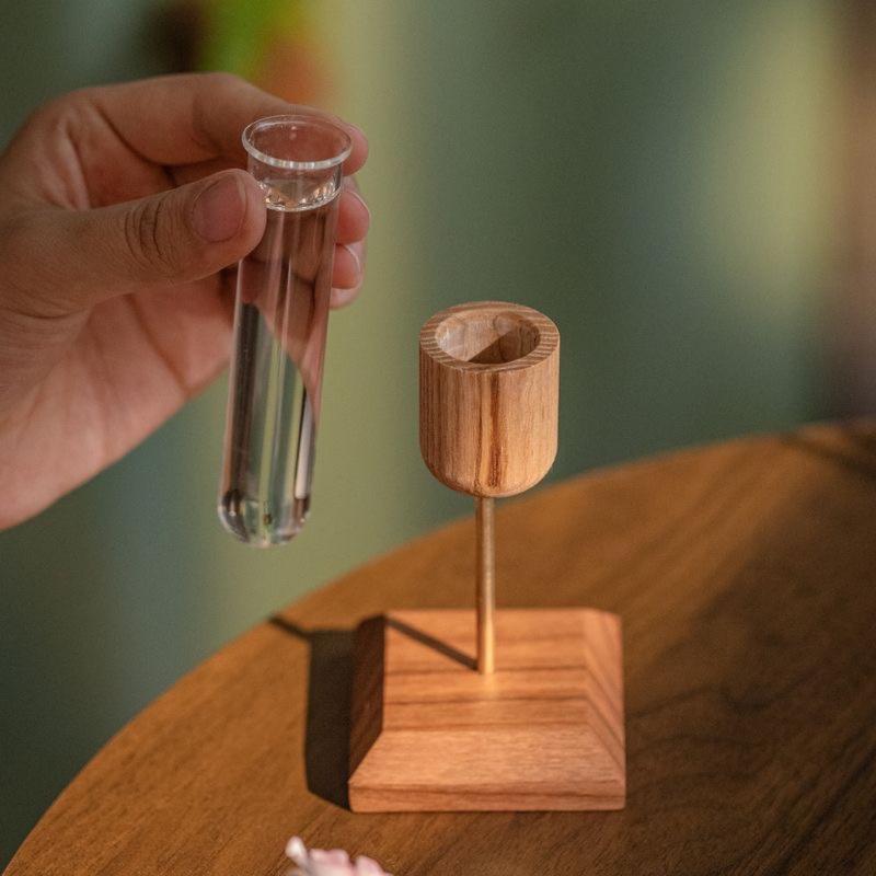 Creative Home Desktop Ornaments Wooden Vase Test Tube Transparent Glass Hydroponic Plant Flower Arranger