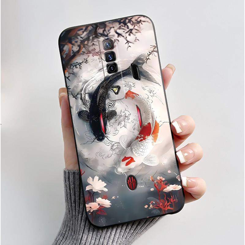 Per Custodia Red Magic 7 NX679J Per Nubia Red Magic 7S Cover Posteriore Carino Coniglio Amore Nero Morbido TPU Custodia per Telefono Per RedMagic 7 7S Guscio