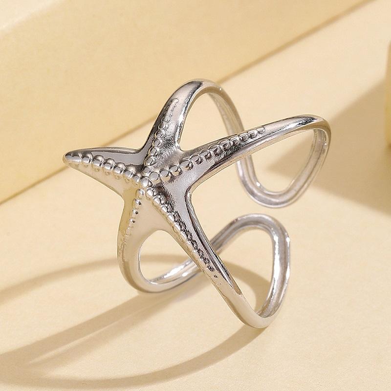 Stainless Steel Gold Color Starfish Open Rings Fashion Metal Hollow Star Adjustable Finger Ring Waterproof Jewelry Gift 2026