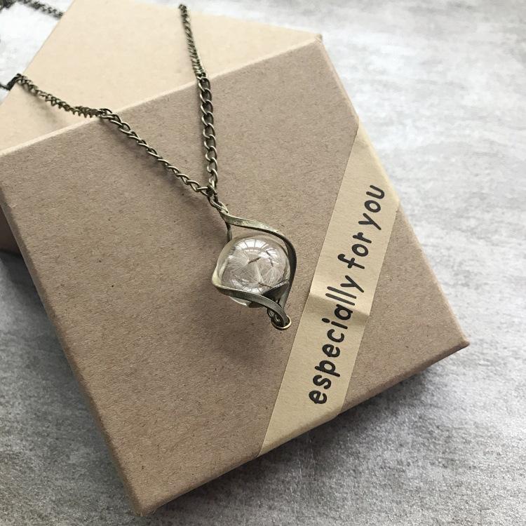 Retro and beautiful dandelion necklace plant dried flower glass ball pendant men's and women's collarbone sweater chain with accessories