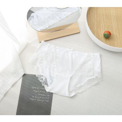 Nude Ice Silk Women's Underwear Seamless Middle Waist Hip Lift Sexy Lace Lace Cotton Breathable Large Briefs