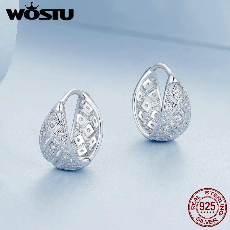 WOSTU 925 Sterling Silver Vintage Lace Hoop Earrings For Women Statement Jewelry Huge Hollow CZ Ear Buckles Wedding Party Gift