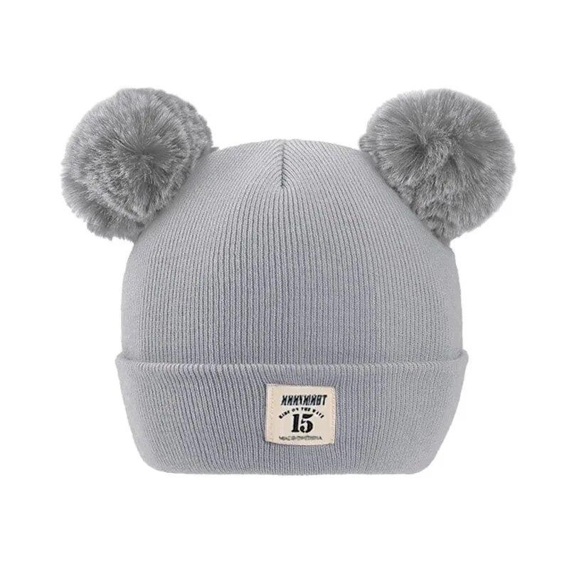 Wintermütze für Kinder, warm, Baby-Strickmützen mit Bommel, Kinder-Strickmütze, einfarbig, Kindermütze für Jungen und Mädchen, Zubehör