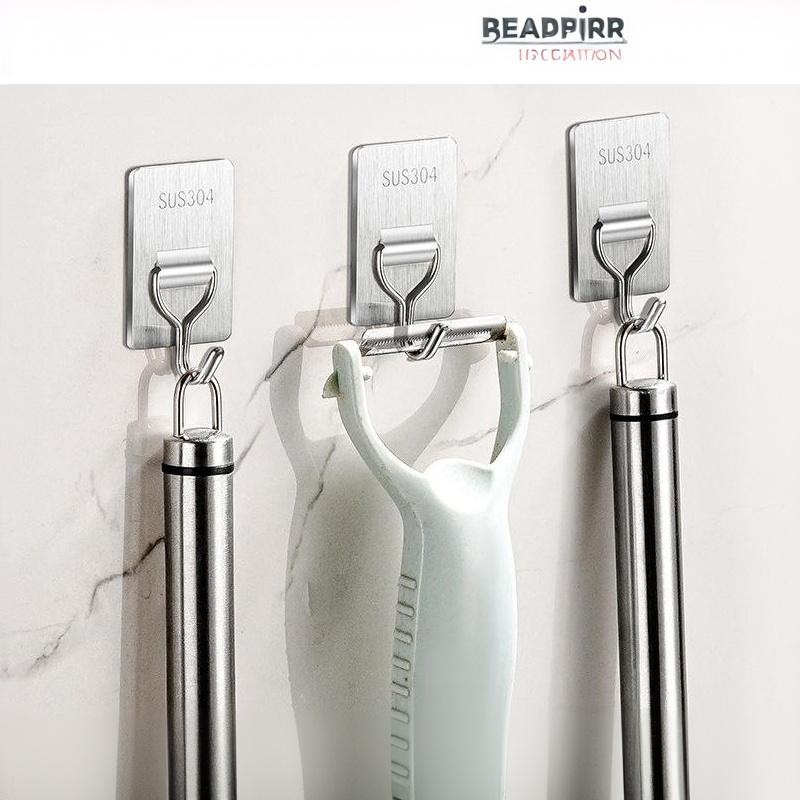 Stainless Steel No Drill Adhesive Wall Hooks Waterproof Self Sticky Hanging Hooks for Kitchen Bathroom Office Use