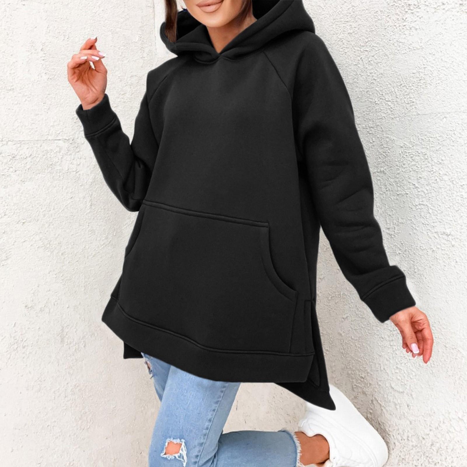 

Свободный крой, женская однотонная толстовка с круглым вырезом M чёрный