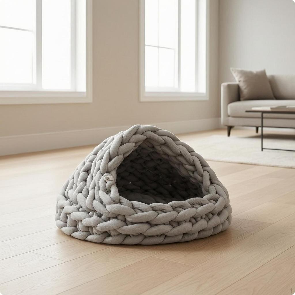Casa Casetta Letto per Animali Domestici Intrecciata a Mano Nido per Gatti Grotta a Maglia Grossa per Gatti, Piccoli Animali Domestici, Interno, Soggiorno