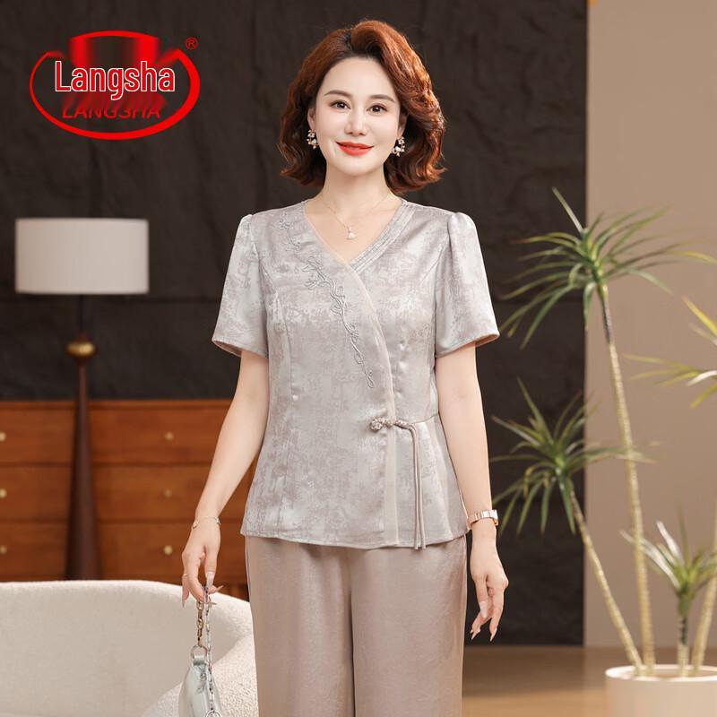 LangSha Women s Chinese Style Blouse & Pants Set 4XL