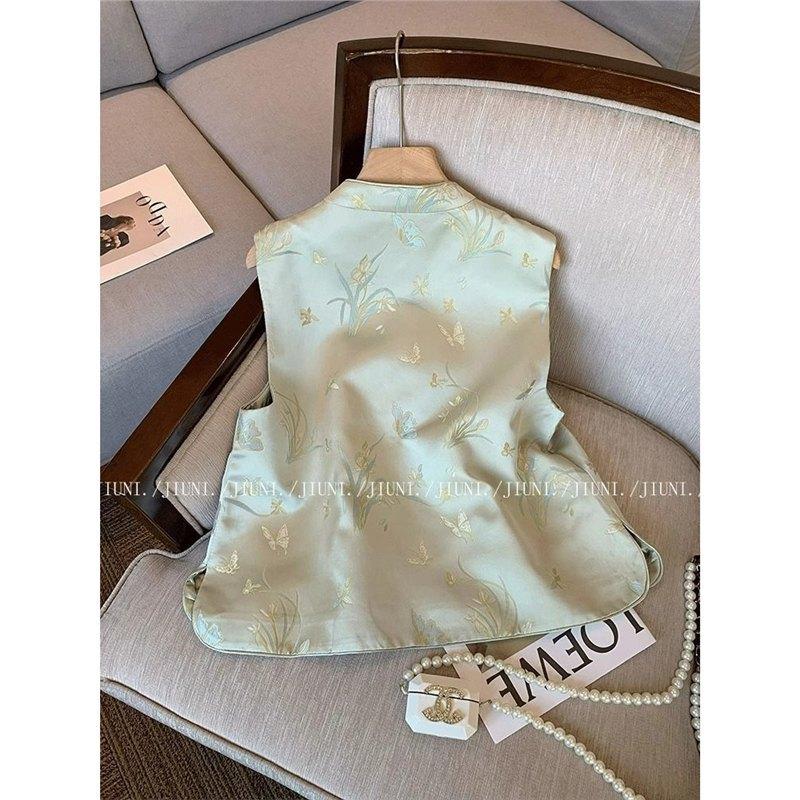 Jacquard embroidered satin vest women's 2025 new high-end temperament outer wear sleeveless vest